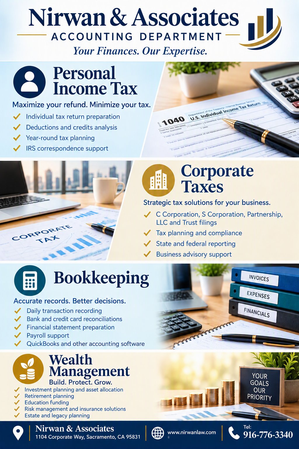 Nirwan & Associates Accounting Department: Personal Income Tax, Corporate Taxes, Bookkeeping, and Wealth Management